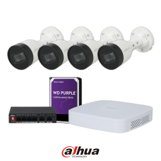 Pachet Dahua: 4 camere 2MP + NVR + HDD 1TB + PoE