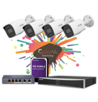 Pachet Hikvision: 4 camere ColorVu 6MP + NVR + HDD + PoE