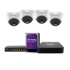 Pachet Tiandy: 4 camere 2MP dome + NVR + HDD + PoE