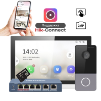 Pachet videointerfon Hikvision DS-KH6350-WTE1 + DS-KV6113-PE1 + PoE + microSD 32GB