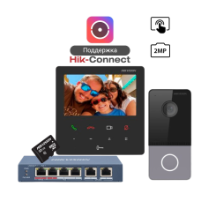 Pachet videointerfon Hikvision DS-KH6110-WE1 + DS-KV6113-PE1 + PoE + microSD 32GB