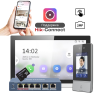 Pachet videointerfon Hikvision DS-KH6350-WTE1 + DS-KV9503-WBE1 + PoE + microSD 32GB