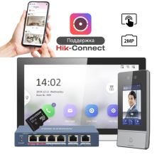 Pachet videointerfon Hikvision DS-KH6350-WTE1 + DS-KV9503-WBE1 + PoE + microSD 32GB