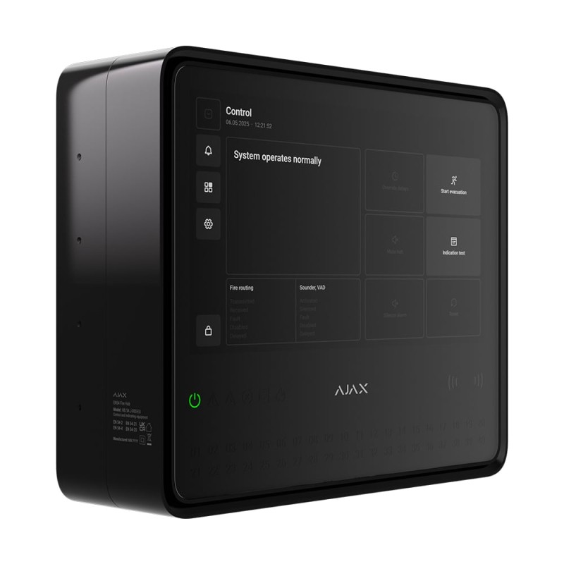 Ajax EN54 Fire Hub Jeweller Black — Dispozitiv wireless cu Wi-Fi, 2G/4G, Ethernet, suport pentru până la 200 de dispozitive și 40 de zone de incendiu