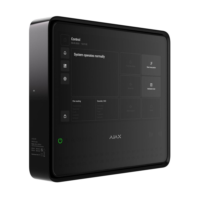 Ajax EN54 Fire Hub Jeweller Black — Dispozitiv wireless cu Wi-Fi, 2G/4G, Ethernet, suport pentru până la 200 de dispozitive și 40 de zone de incendiu