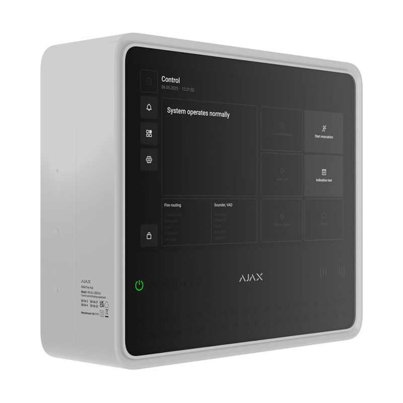 Ajax EN54 Fire Hub Jeweller White — Dispozitiv wireless cu Wi-Fi, 2G/4G, Ethernet, suport pentru până la 200 de dispozitive și 40 de zone de incendiu